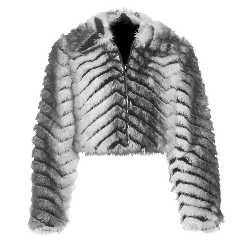 Long sleeve zip-up fluffy coat top