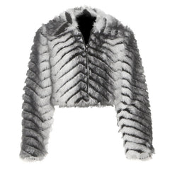 Long sleeve zip-up fluffy coat top