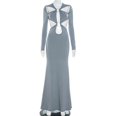 Long sleeve o ring hollow out cut out maxi dress