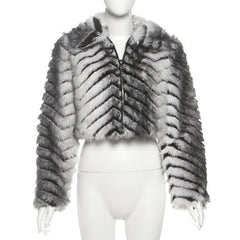 Long sleeve zip-up fluffy coat top
