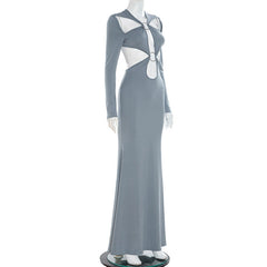 Long sleeve o ring hollow out cut out maxi dress