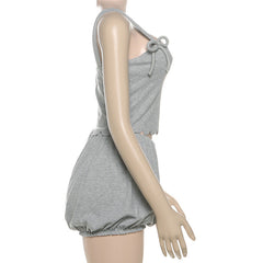 Square neck bowknot short pant set