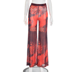 Contrast print mesh medium rise pant