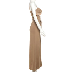 Lace up ruffle solid cami maxi dress
