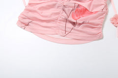 Flower print mesh self tie cami top