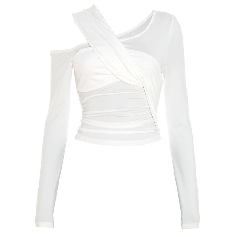 Long sleeve ruched hollow out cut out top