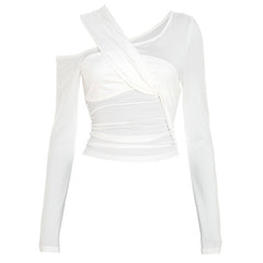 Long sleeve ruched hollow out cut out top