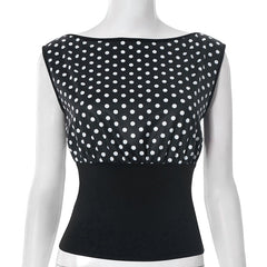 Polka dot sleeveless backless top