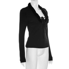 Long sleeve fluffy solid top