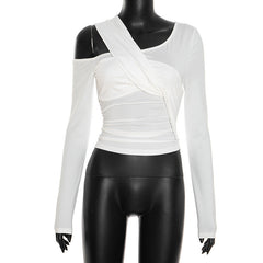 Long sleeve ruched hollow out cut out top