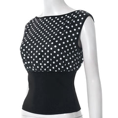 Polka dot sleeveless backless top