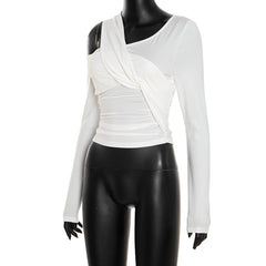 Long sleeve ruched hollow out cut out top