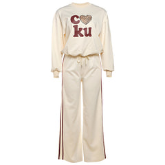 Crewneck long sleeve letter pattern drawstring pant set