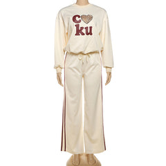 Crewneck long sleeve letter pattern drawstring pant set