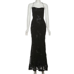 Cross back mesh spaghetti strap maxi dress