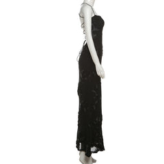 Cross back mesh spaghetti strap maxi dress