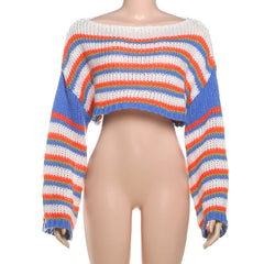 Long sleeve knitted striped contrast crop top
