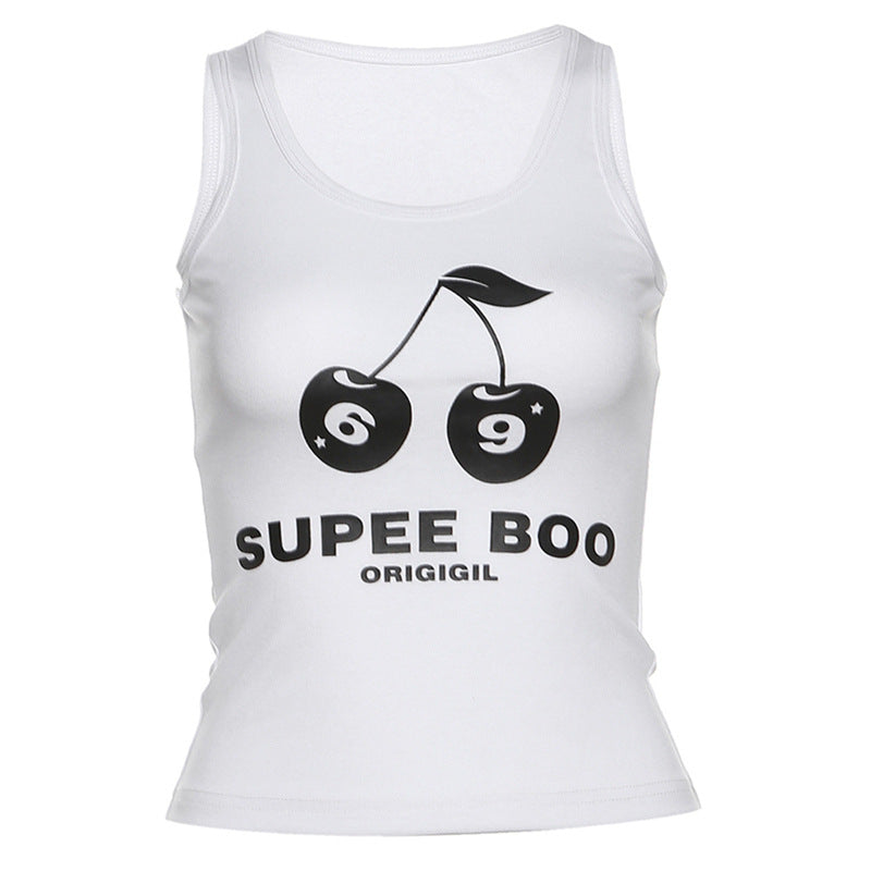 U neck letter pattern sleeveless tank top
