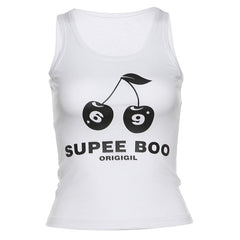 U neck letter pattern sleeveless tank top