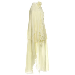 Crewneck flower applique irregular maxi dress