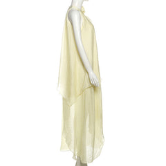 Crewneck flower applique irregular maxi dress