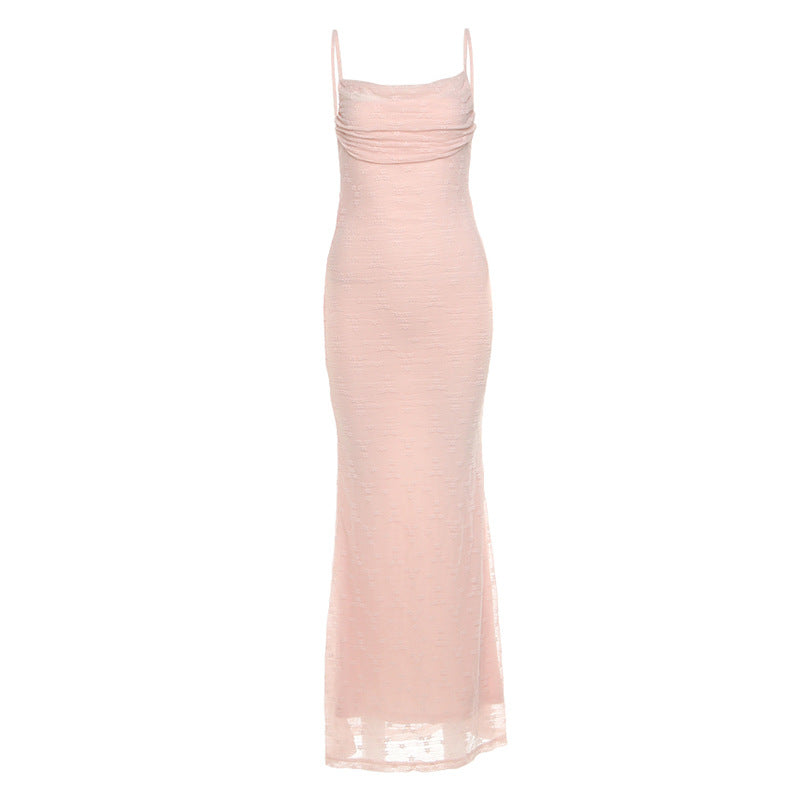 Ruched self tie lace hem backless cami mini dress