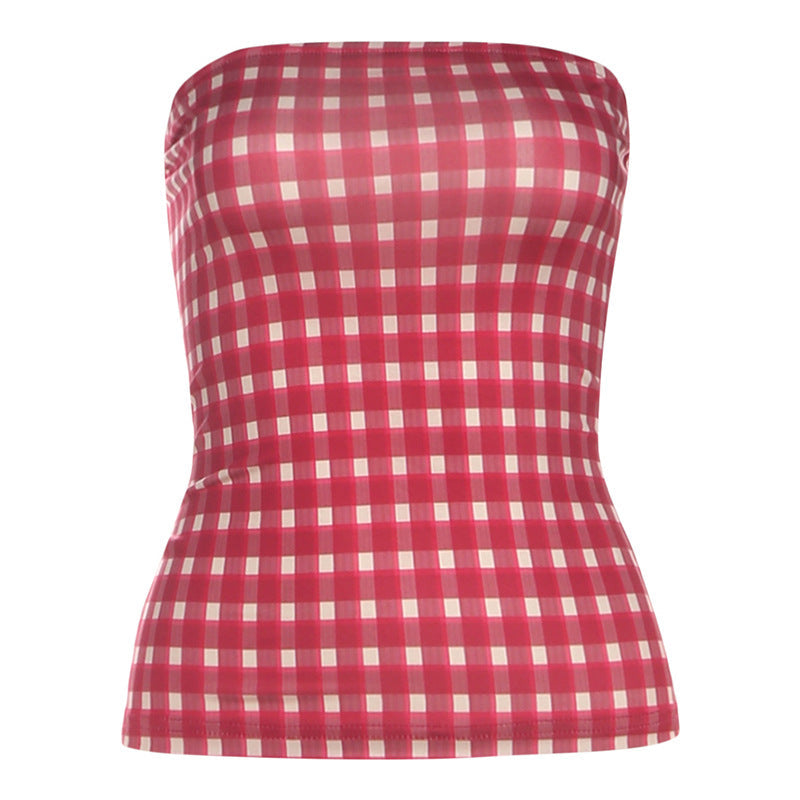 Plaid contrast backless tube top