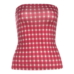 Plaid contrast backless tube top