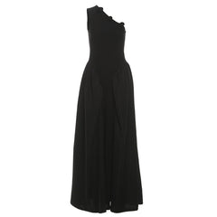 One shoulder irregular flower applique maxi dress