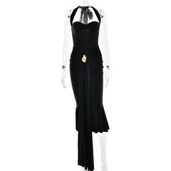 Halter self tie v neck backless midi dress