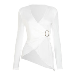 V neck long sleeve irregular top