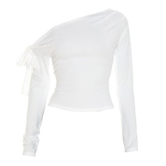 Off shoulder long sleeve knotted top