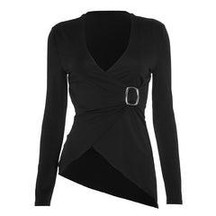 V neck long sleeve irregular top