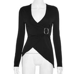 V neck long sleeve irregular top