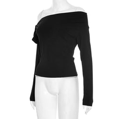 Off shoulder long sleeve knotted top