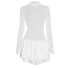 High neck long sleeve ruffle mini dress