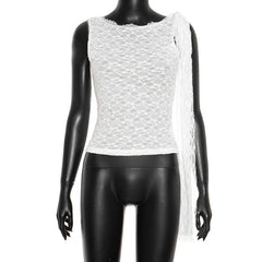Sleeveless backless lace crewneck top