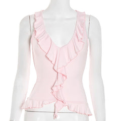 V neck ruffle tank top