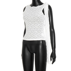 Sleeveless backless lace crewneck top