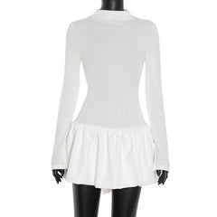 High neck long sleeve ruffle mini dress