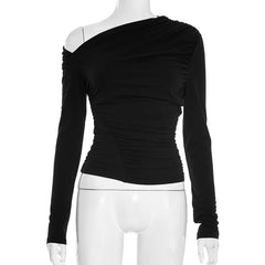 One shoulder long sleeve ruched top