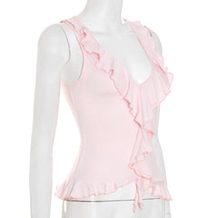V neck ruffle tank top