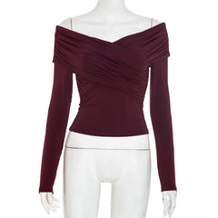 Off shoulder ruched cross front top