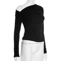 One shoulder long sleeve ruched top
