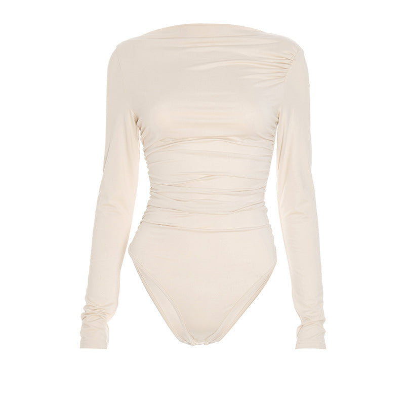 Long sleeve ruched backless bodysuit