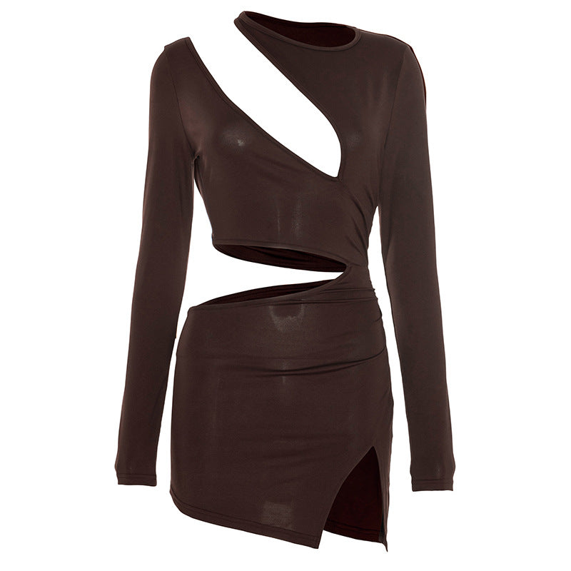 Long sleeve hollow out slit dress