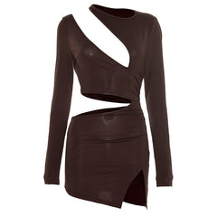 Long sleeve hollow out slit dress