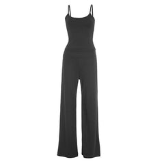U neck solid backless cami pant set
