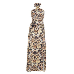 Leopard print halter high slit maxi skirt set