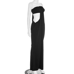Hollow out ruched solid cut out maxi dress